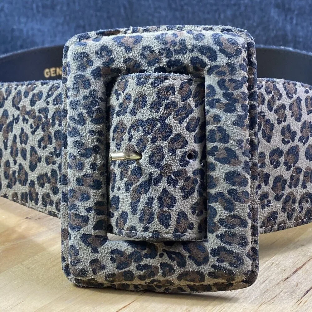 EXPRESS Leopard Print Belt 9634 Leather Big Bkl Women's Small Mob Wife Y2K 90s